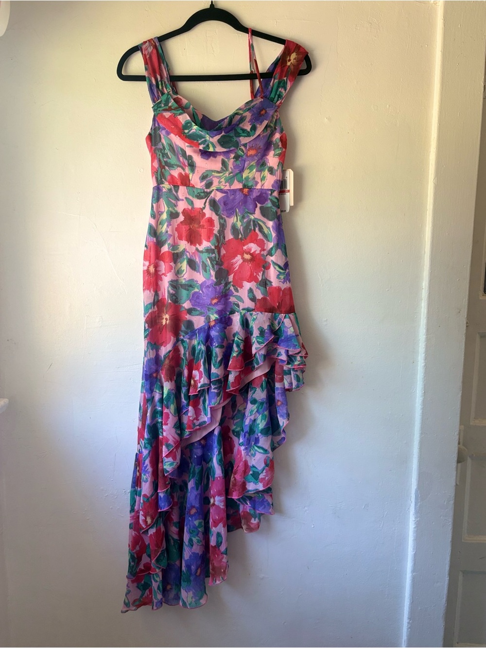 City Studio Floral Asymmetrical Pink & Purple Ruffle Dress